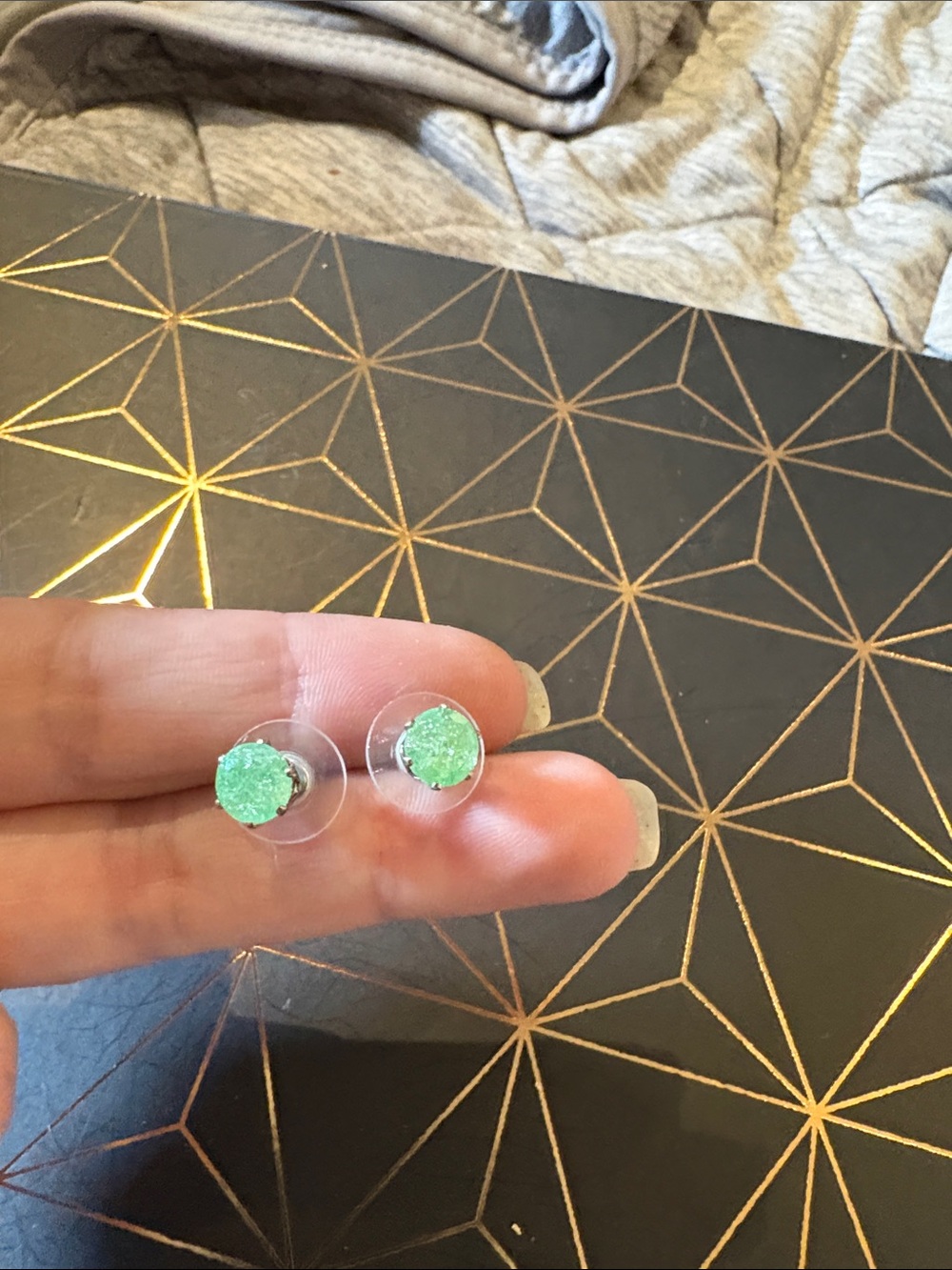 Green Druzy Stud Earrings - Women Jewelry